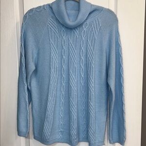 Alfred Dunner Light Blue Cable Knit mock Turtleneck Sweater